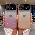 thumbnail image 3 of for iPhone 15 Pro Max Case Glitter, Window Glass Lens Camera Protector, Bling Cute Love Heart Clear Phone Case, Camera Protection Sparkly Plated Soft Back Cover for Women Girls - Pink, 3 of 11
