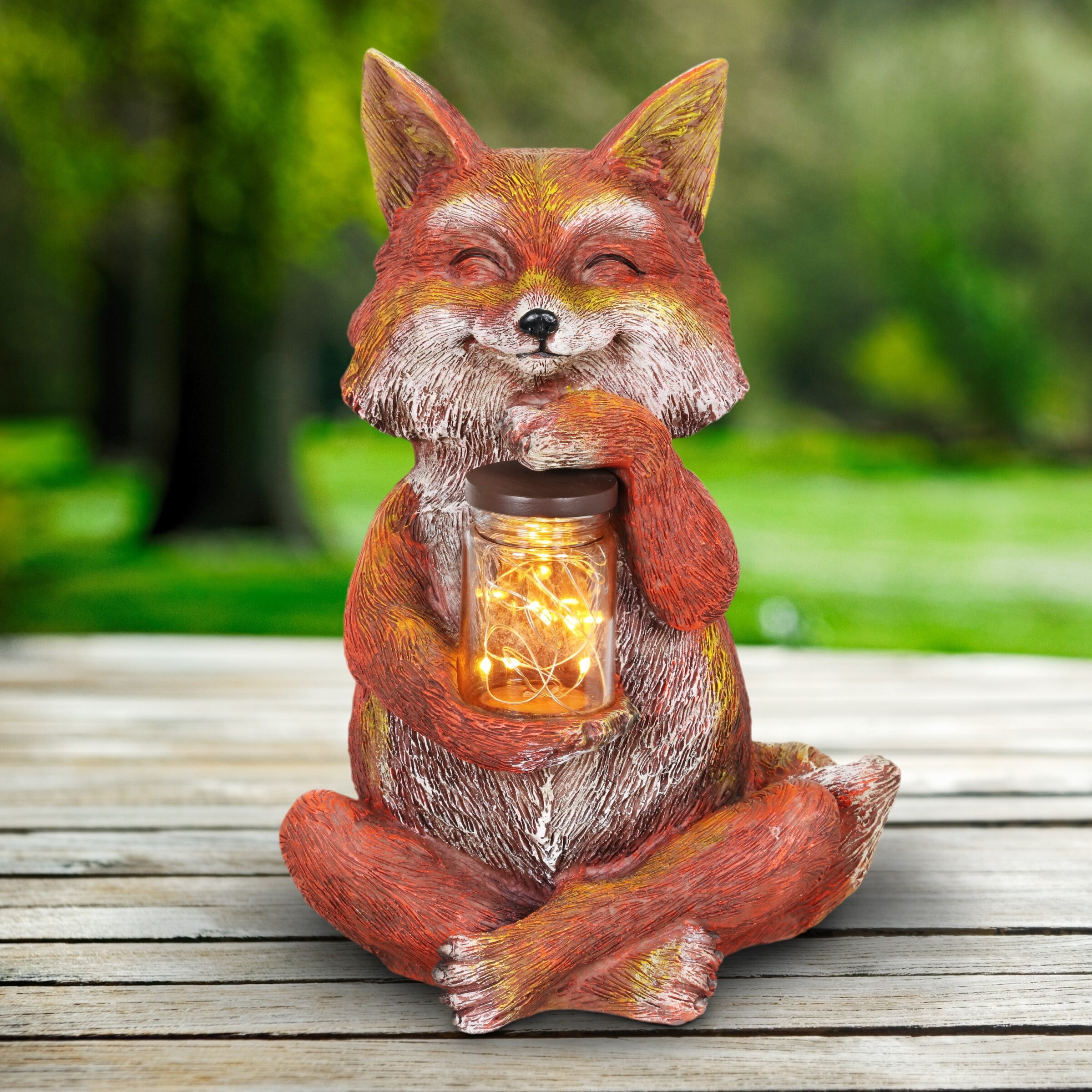 ExhartExhart Solar Fox Garden Statue Holding a Glass Jar with Six LED
