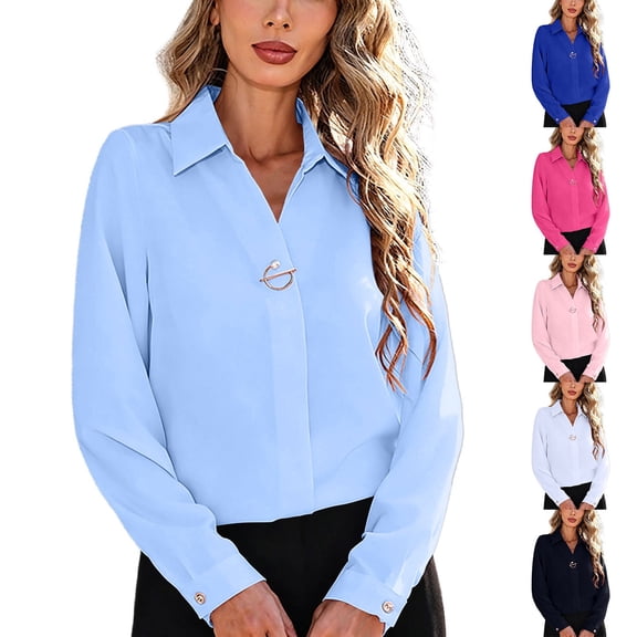 Tumotour Office Work Business Blouses for Women'S V-Neck Long Sleeve Button Up Shirts Business Causal Dressy Work Top