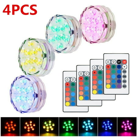 Wireless Color Lcd 4 PCS Submersible LED Lights Waterproof RGB Colors Remote Control Wireless Vase Light for Party Wedding Pool Fountain Garden ()
