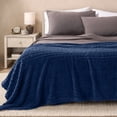 thumbnail image 3 of Bare Home Faux Shearling Blanket - Fluffy & Soft - Lightweight - Throw/Travel, Dark Blue - Cable, 3 of 5