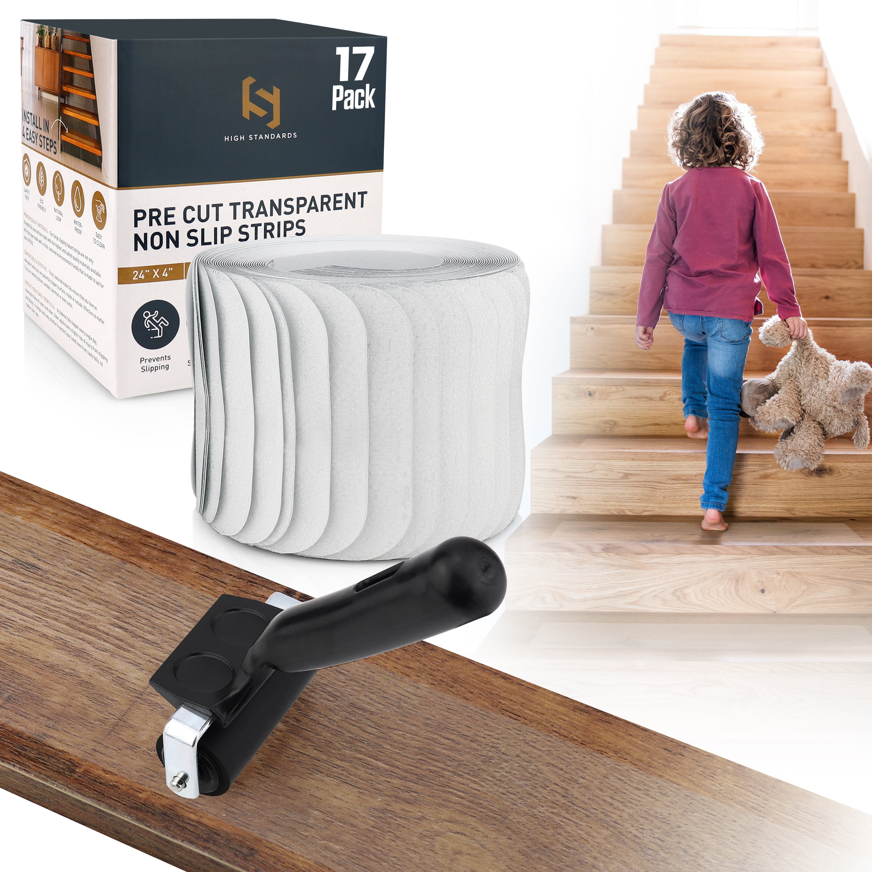 24"x6" 15X Stair Treads Tape Anti Slip Pre-Cut Non-Skid Clear Adhesive Grip PEVA 