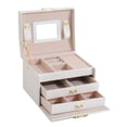 thumbnail image 2 of Joyero para Mujeres Y Niñas, , Organizador de Joyas de material cuero , Estuche de Almacenamiento con Pantalla de 3 Capas para Pendientes, Pulseras, blanco jinwen Caja de almacenamiento de joyas, 2 of 8