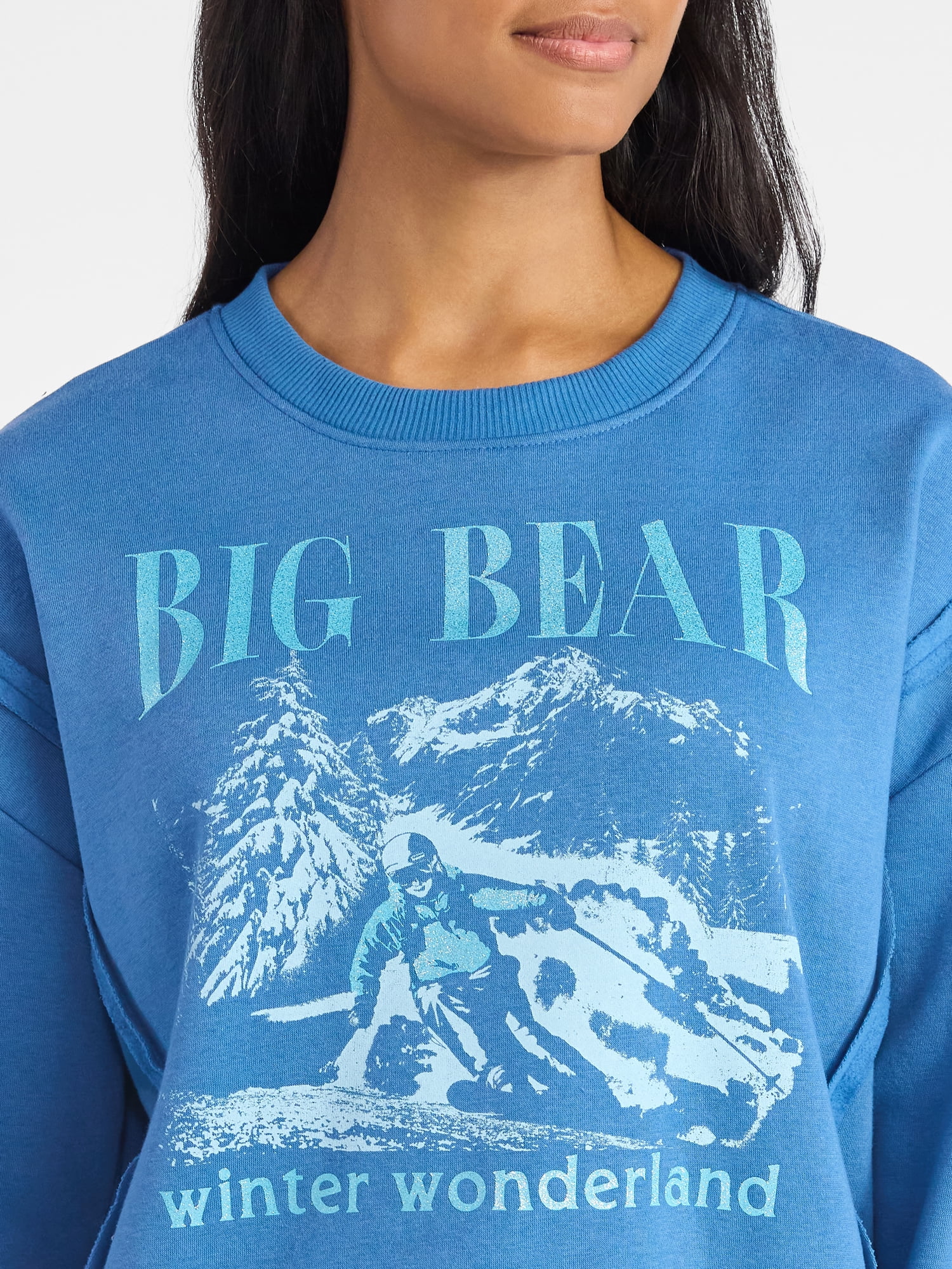 Time and Tru Women's Big Bear Ski Arch Graphic Sweatshirt with Long Sleeves, Sizes XS-XXXL