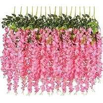 Nvzi -b 6 Pack Artificial Fake Wisteria Vine Ratta Hanging Garland Silk Flowers String Party Home Wedding Decor, 3.75 Feet/Piece,Pink