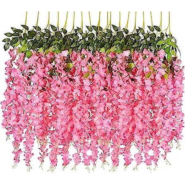 Xiao Hua Guirnalda colgante de glicina artificial de ratán, paquete de 6, flores de seda, ideal para fiestas, hogar, bodas, decoración, 1,1 m, color rosa