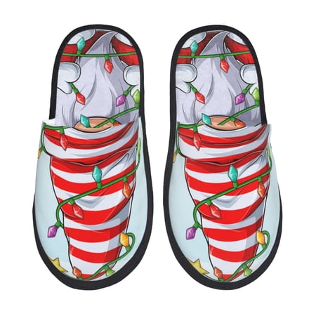Balery Funny Christmas Gnome Slient Indoor Furry Fleece Comfort House Shoes Soft Non-Slip Home Shoes Cotton slippers House Slippers-- Large