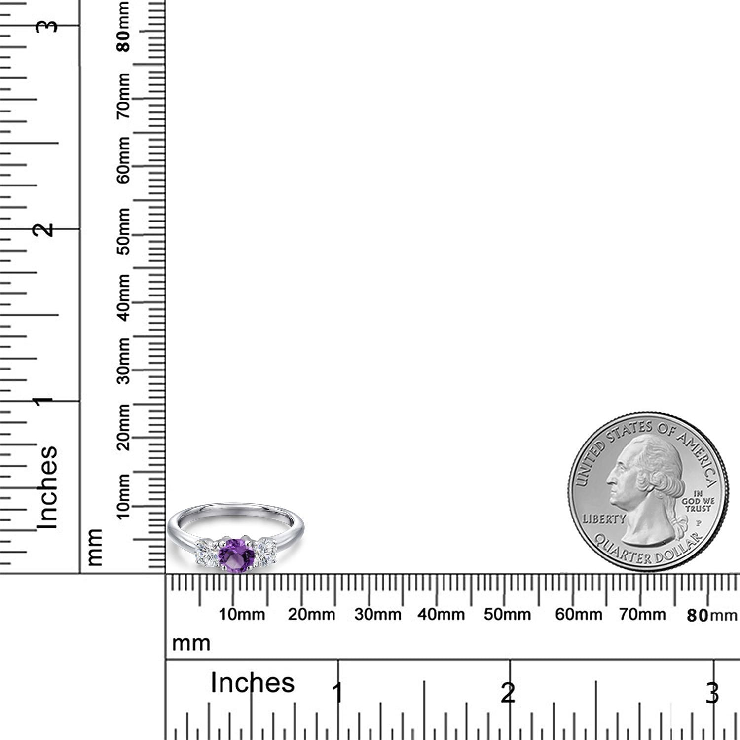 Gem Stone King 925 Sterling Silver Purple Amethyst and Lab Grown Diamond 3-Stone Engagement Ring for Women | 1.02 Cttw | Round 5MM | Gemstone February Birthstone (Size 8)