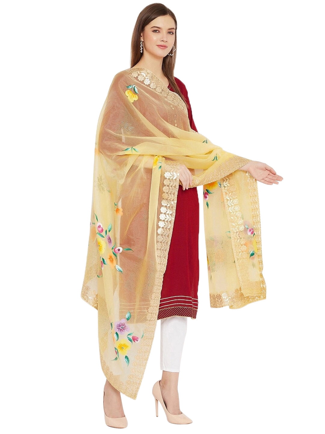 Multicolor Silk Dupatta Ethnic Chunni Women Fashion Shawl Wrap Gotta Patti 