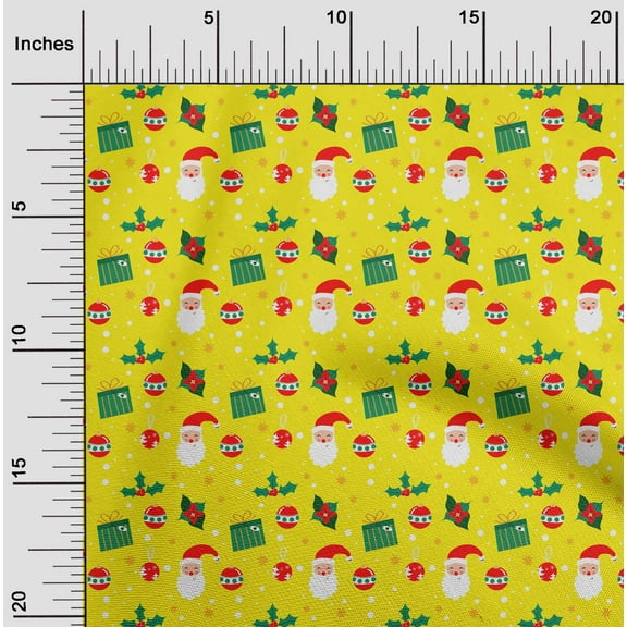 oneOone Cotton Flex Yellow Fabric Merry Christmas Sewing Material Print Fabric By The Yard 40 Inch Wide - V8