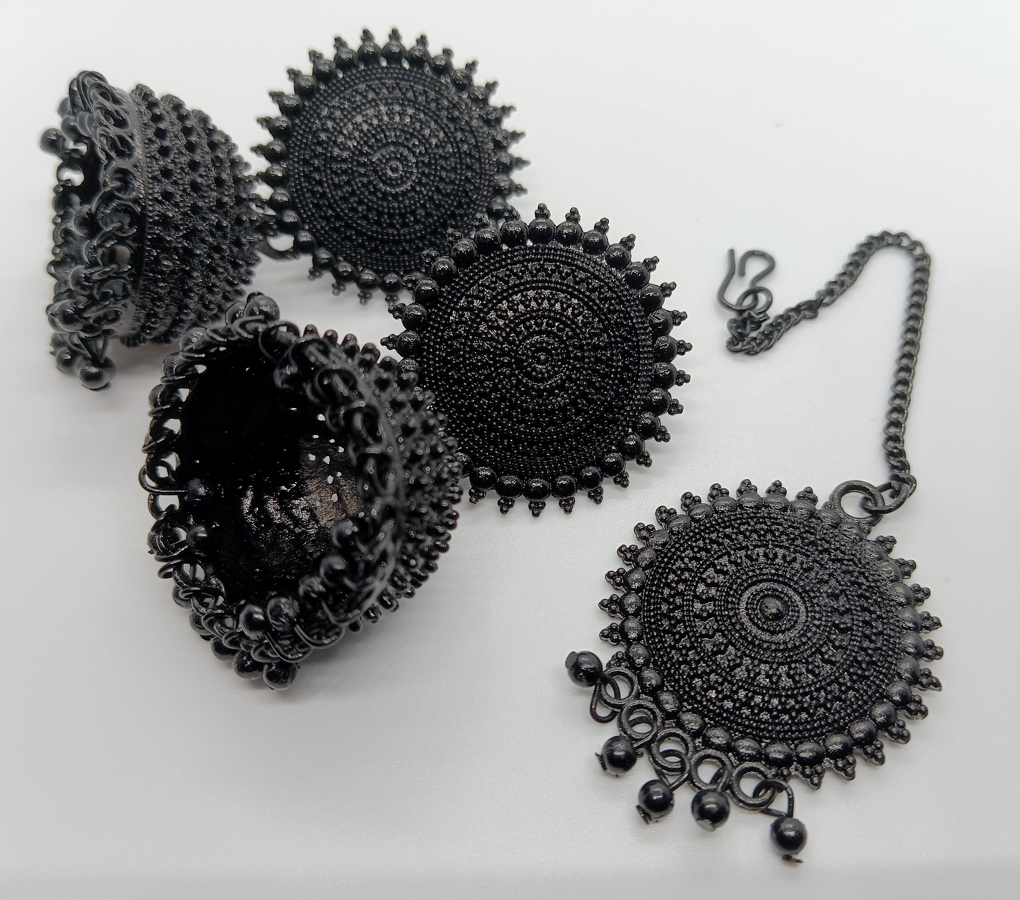 MATRBHUMI Black Designer Antique Ethnic Design Traditional Oxidised Silver Jhumka Earrings Maang Tikka Set Traditional Fashion Jewelry for Women for Women Girls Walmart