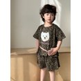 thumbnail image 1 of Conjunto de ropa de verano para niños de 1 a 8 años, camiseta y pantalones cortos con estampado de leopardo, 2 uds., vestido elegante para niñas, 1 of 6