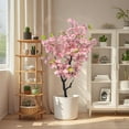 thumbnail image 5 of Yeshouse Cherry Blossom Artificial Trees, 5Ft Tall Realistic Fake Tree Decor with Pink Silk Plant Blossoms and Leaves, Indoor Artificial Plants for Homeowners Living Room, Office, Gift-Pink, 5 of 7