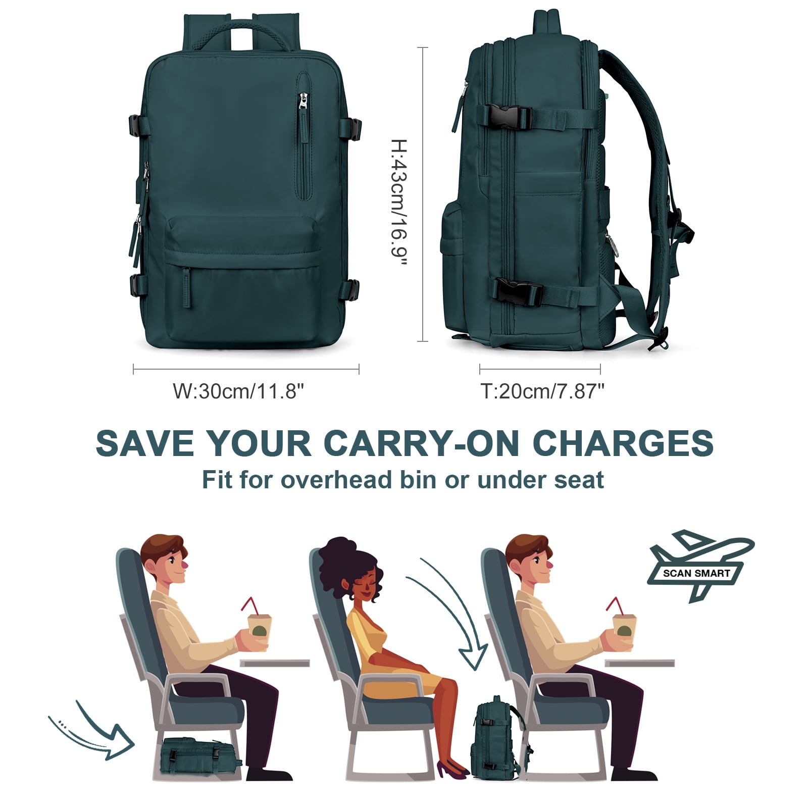 Large Backpack Women, Carry On Backpack,Hiking Backpack Waterproof Outdoor Sports Rucksack Casual Daypack School Bag Fit 14 Inch Laptop with USB Charging Port Shoes Compartment