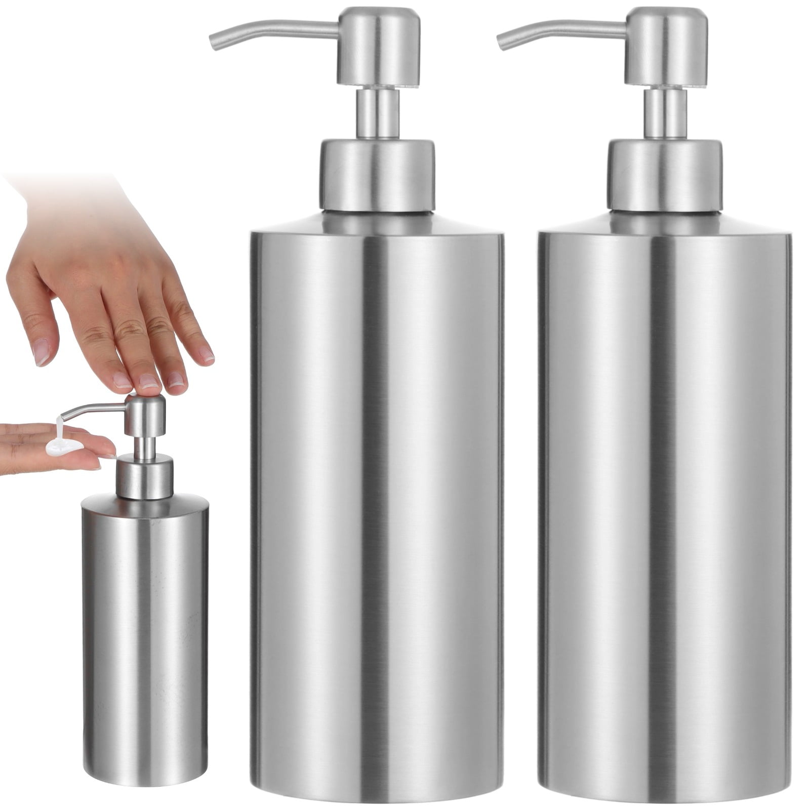 2 Pcs Stainless Steel Soap Dispenser, 18.6 oz Large Liquid Hand Soap Dispenser, Rustproof Countertop Soap Dispenser Set for Kitchen, Bathroom, Cylinder-Shaped Lotion Bottles