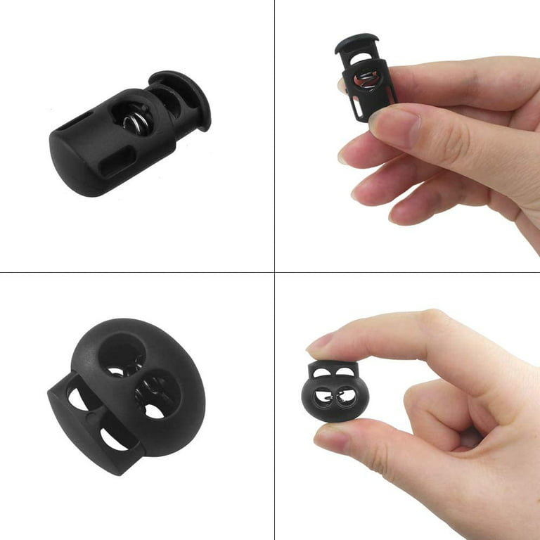 Tupalizy Plastic Round Spring Loaded Toggle Stopper Black Single Hole  Bungee Shock Cord Fasteners Shoelace Locks Buttons for