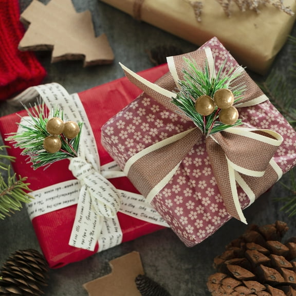 JWshufel 6 Pack Christmas Decorations Christmas Tree Ornaments Christmas Garland Mini Gift Box Artificial Flowers Needles Snowflakes Realistic Festive Home Decor Cozy Holiday Atmosphere 3.1in Gold