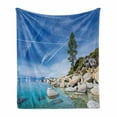 thumbnail image 1 of Lake Soft Flannel Fleece Throw Blanket, Clear Dreamy Sky over Inland Creek Surrounded by Land Liquid Surface of Earth Print, Cozy Plush for Indoor and Outdoor Use, 70" x 90", Blue Grey, by Ambesonne, 1 of 6