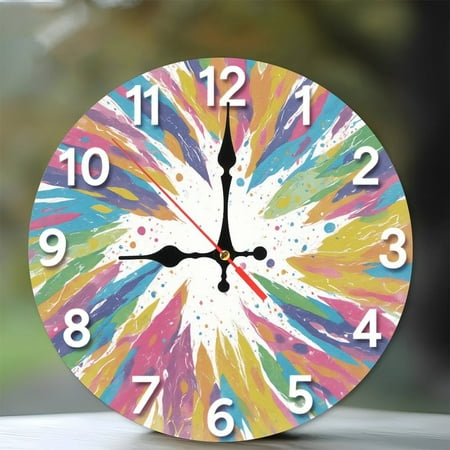 10-Inch Silent Wooden Wall Clock, Colorful Abstract Wall Clock Modern Home Decor Silent Non-Ticking Clock, Battery Operated (AA Batteries Not Included), Artistic Home Decor