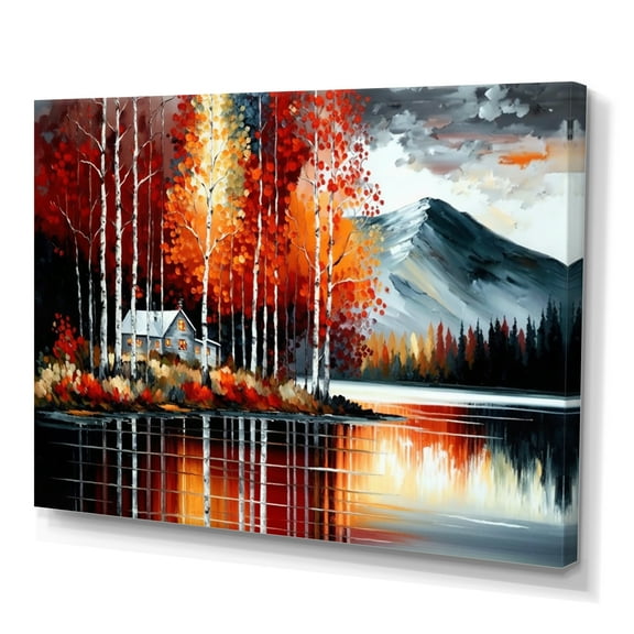 Designart Cabin By The Lake In Autumn II Canvas Wall Art