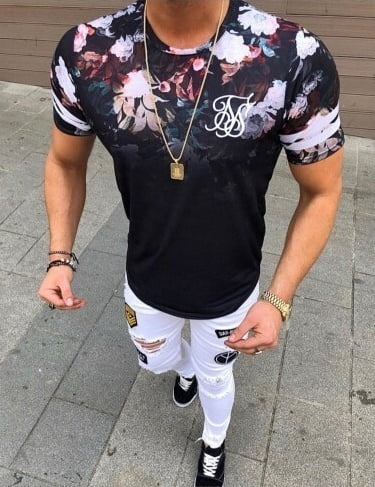 Men Fashion Casual Slim Floral Printed 