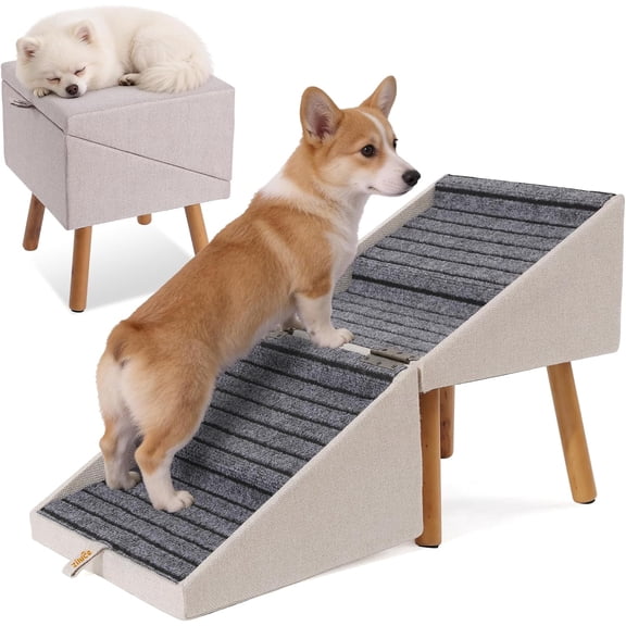 Dog Stairs for Small Dogs, 2-in-1 Foldable Pet Ramp and Ottoman, 17.13" H