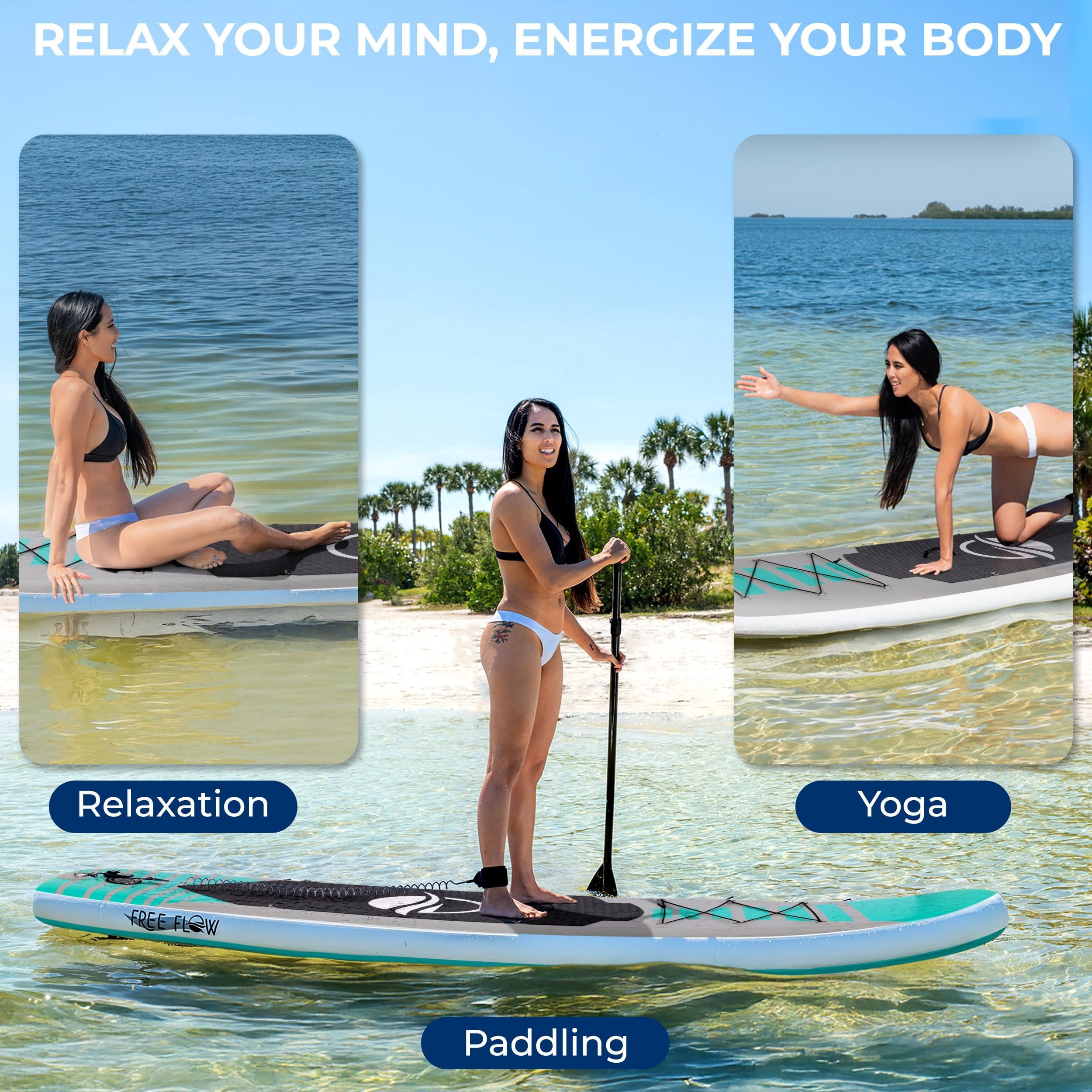 SereneLife 126 Inflatable Stand Up Paddle Board with Premium SUP Accessories, 32 Wide Stable Design, Non-Slip EVA Deck Pad for Adults