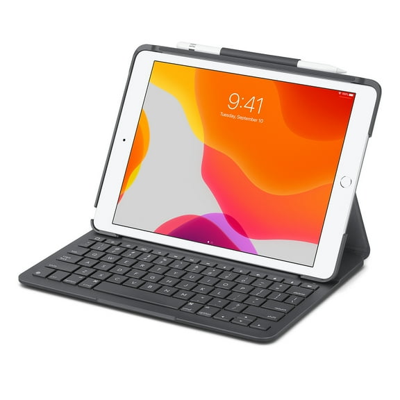 Logitech Slim Folio Case with Integrated Bluetooth Keyboard for iPad (7th & 8th generation) 10.2" 920-009460 (Graphite Black) - Ships in Brown Box