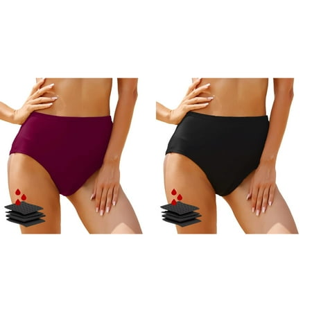 (2-Pack) Kcodviy Women s Black High Waisted Long Swimming Pants for Bikini Bottoms Retro Basic Plus Size Swim Pants for Women Full Coverage Swimsuit Mid High Waist Swim Bottom Waist Bathing Suit Bo