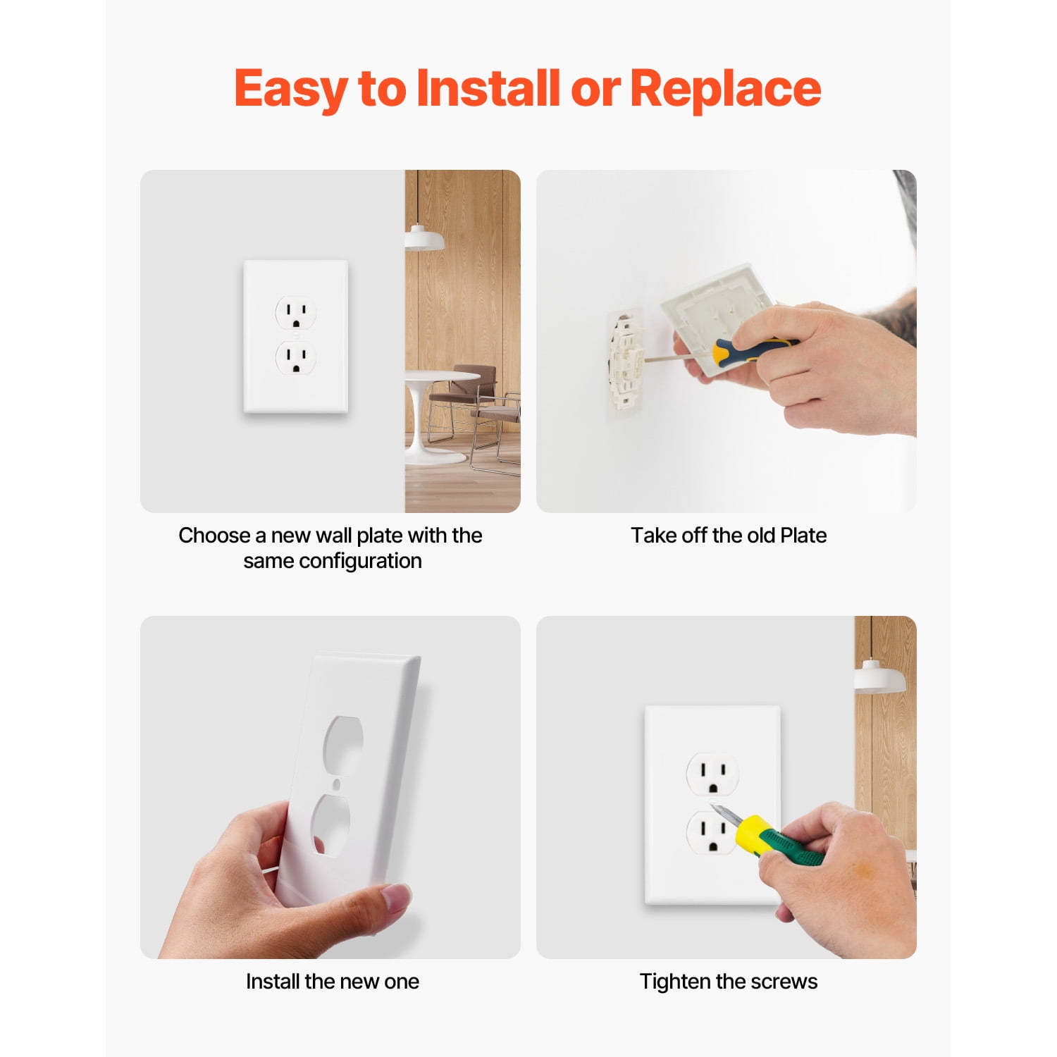 KFFKFF 1-Gang Duplex Outlet Covers, Pack of 10 Standard Wall Plates, Durable Polycarbonate Thermoplastic, Dual Receptacle Faceplate for Electrical Outlets, White