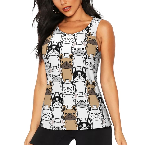 Balery French Bulldog 2 Camiseta sin mangas estampada ligera para mujer, tops de entrenamiento sin mangas, camisetas de yoga transpirables de secado rápido.-Medium