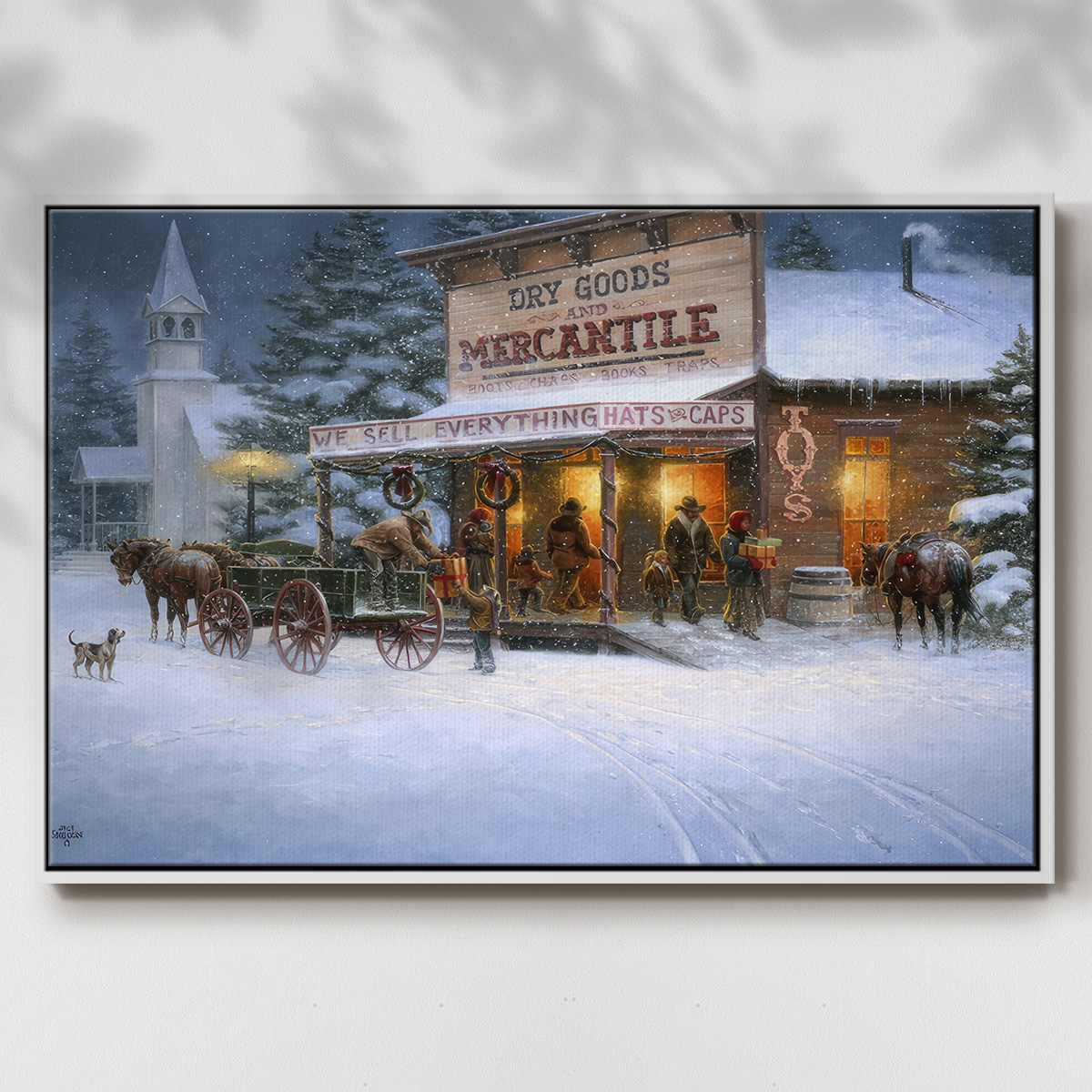 Christmas Wishes - Framed Gallery Wrapped Holiday Canvas - 25 x 37 - White Frame