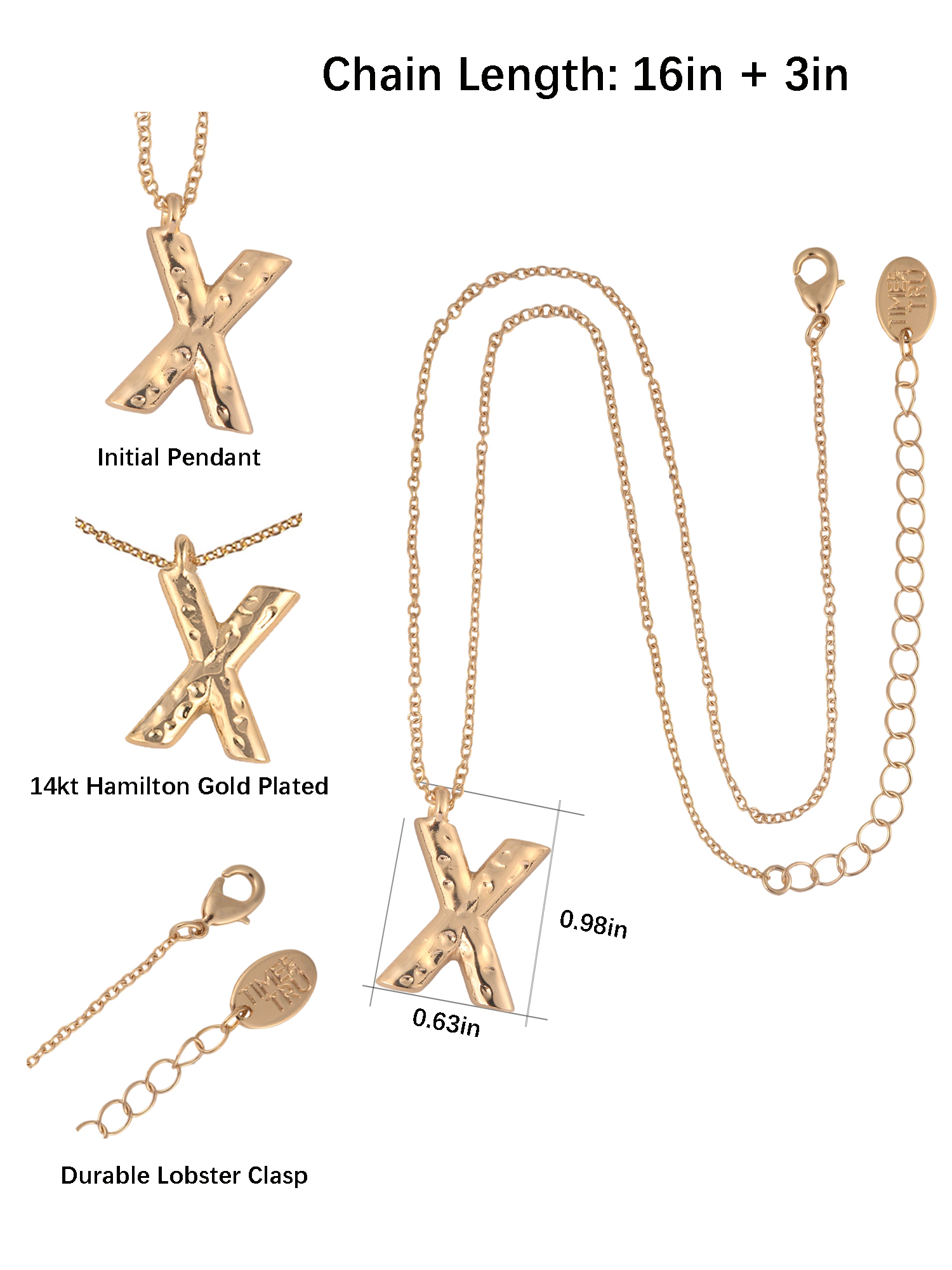 Time and Tru Goldtone Hammered Initial "X" Pendant Necklace