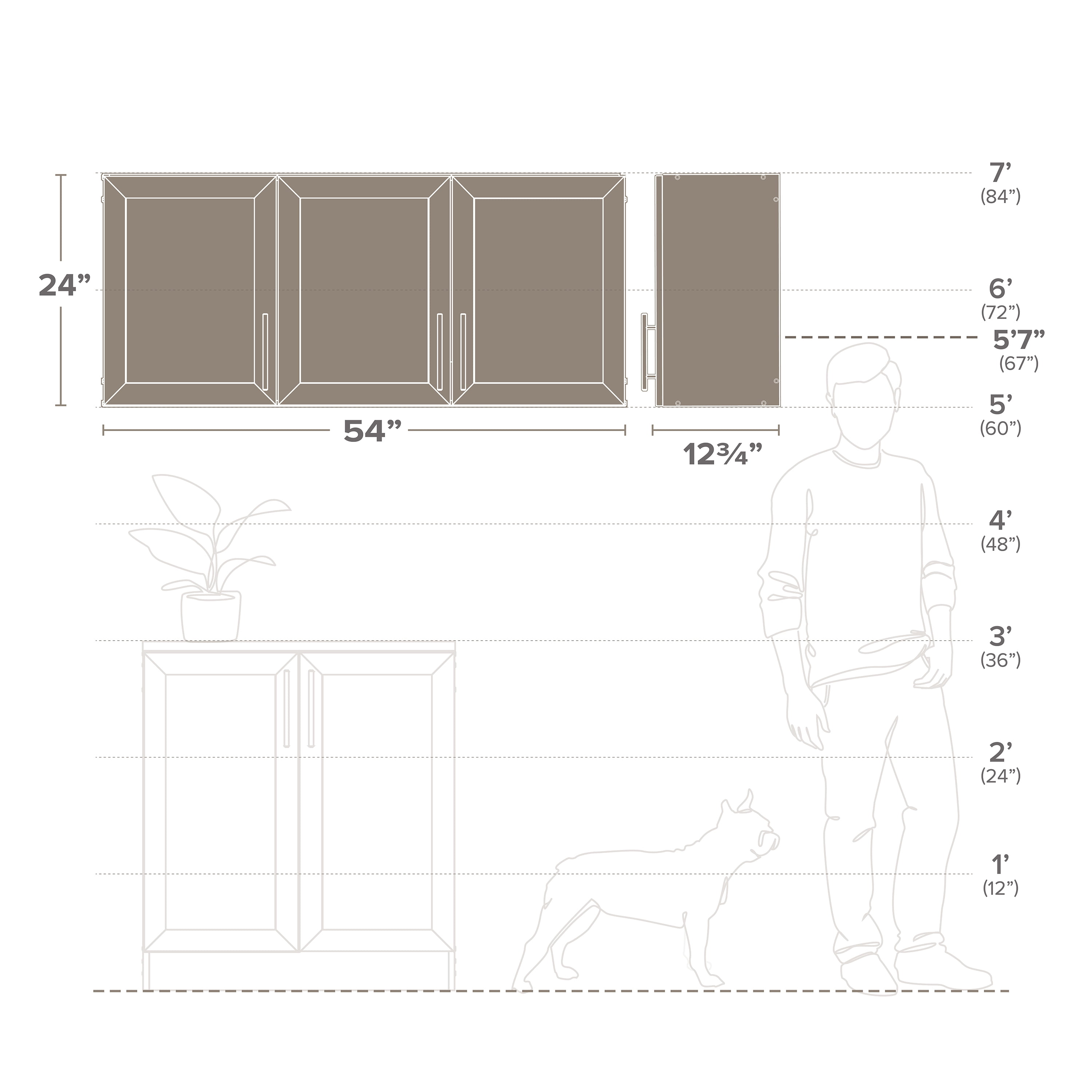 Prepac Elite 54" W Wall Cabinet with Panel Doors, White Storage Cabinet, Bathroom Cabinet, Pantry Cabinet with with 1 Adjustable Shelf 12.75" D x 54" W x 24" H, WSUR-1004-1