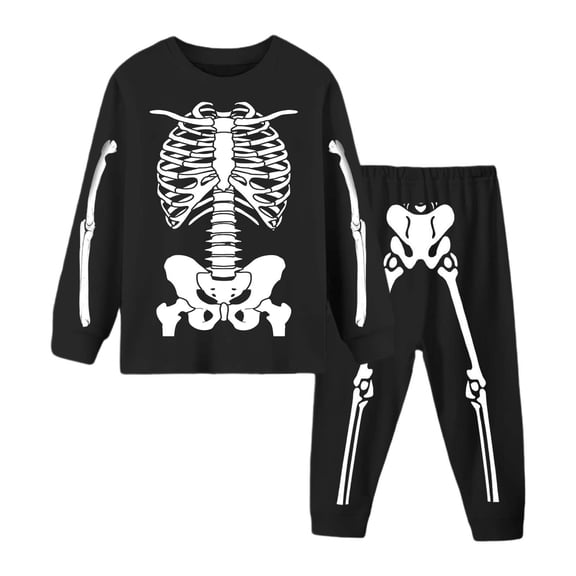 Halloween Outfits Set for Big Girl Skeleton Print Sweatshirt And Jogger Pants Fall 2 Piece Clothes Set Size 9-10T