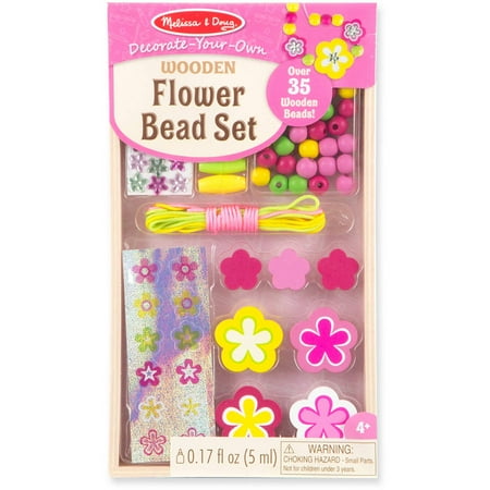 Melissa & Doug Decorate-Your-Own Wooden Flower Bead Jewelry-Making Craft Kit