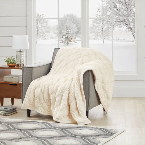 Better Homes & Gardens Quilted Sherpa Ivory Throw Blanket, 1 Each