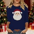 thumbnail image 1 of asdoklhq Winter Tops for Women Christmas Ladies' Christmas Round Neck 3/4 Sleeve T-shirt Shirt Blue XL, 1 of 3