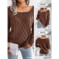 thumbnail image 4 of QAFOPEH Womens Boat Neck Long Sleeve Buttons Cable Knit Ribbed Pullover Sweater, 4 of 7