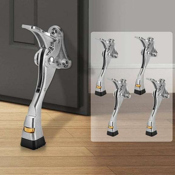 Door Stoppers, 4 Packs Kickdown Door Stop with One-Touch semi-Automatic Satin Nickel Door Stopper Adjustable Height and Rubber Tip 4 Inches, Heavy Duty Door Stops, Door Holder.