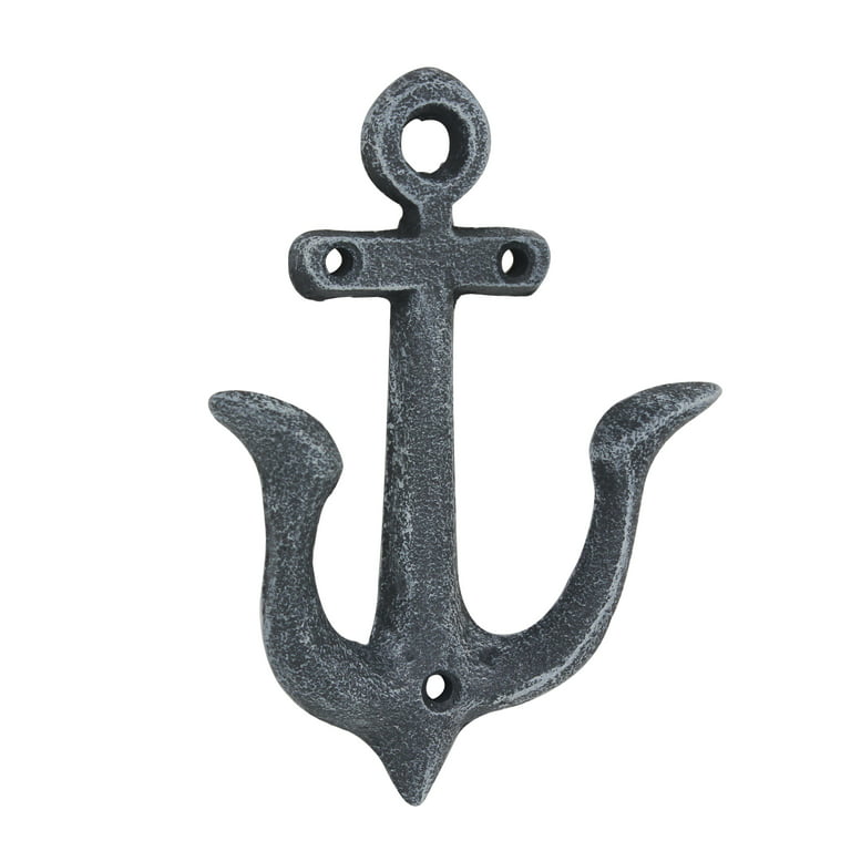 Nautical Cast Iron Anchor Double Wall Hook, Antique Silver 