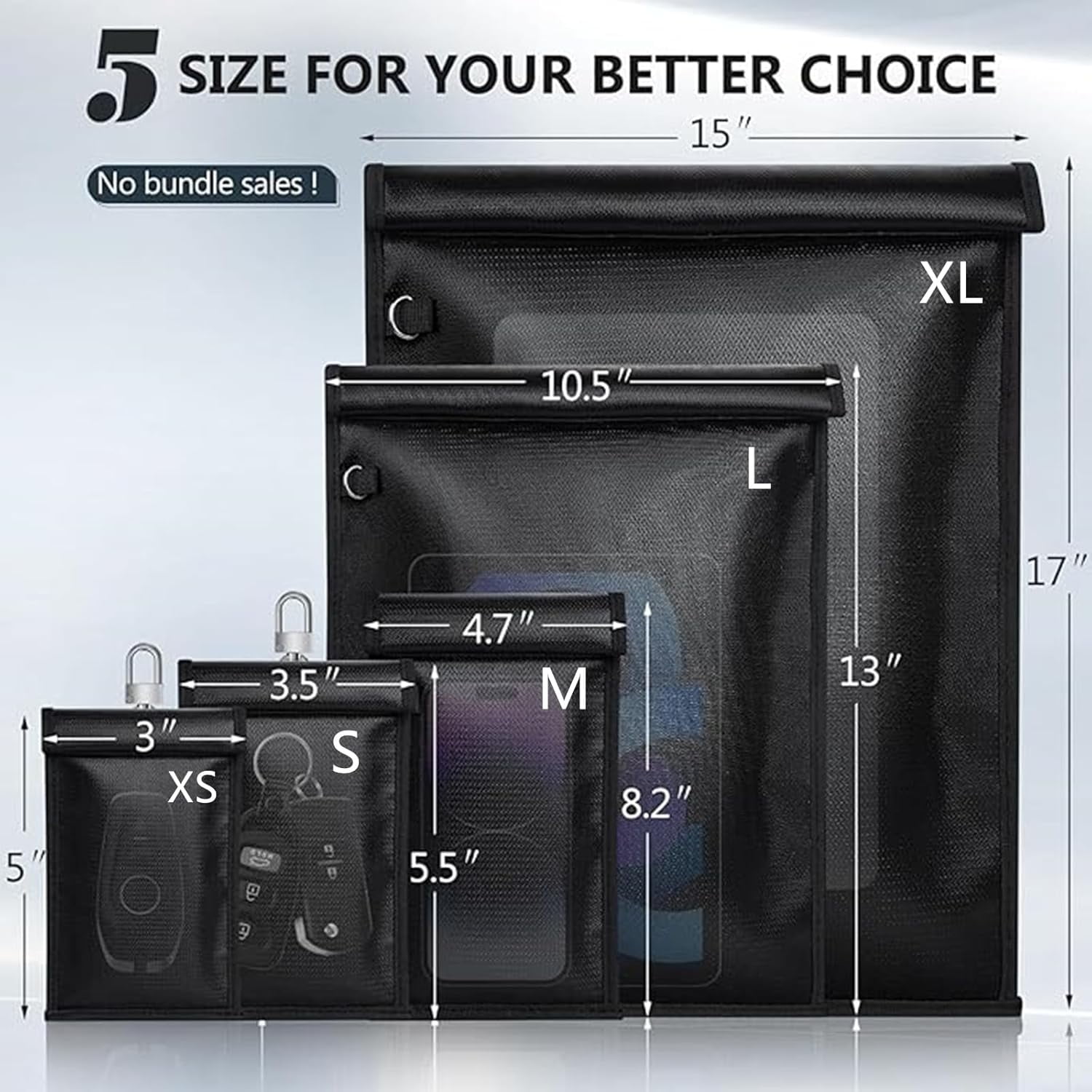 YMWVH Faraday Bags for Phones and Car Key 3 Pack, Signal Blocking Pouch, Cell Phone Signal Jammer, Car Key/WiFi/RFID/GPS Signal Blocker Black (m)