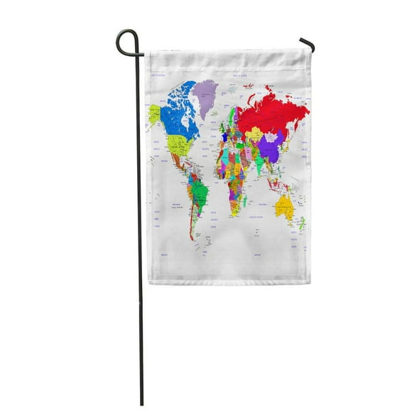 NUDECOR World Map Countries The Names of and Cities are Garden Flag Decorative Flag House Banner 12x18 inch