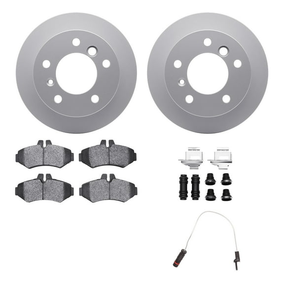 Dynamic Friction Company Rear Geospec Brake Rotors with Heavy Duty Brake Pads includes Sensor and Hardware 4222-40001