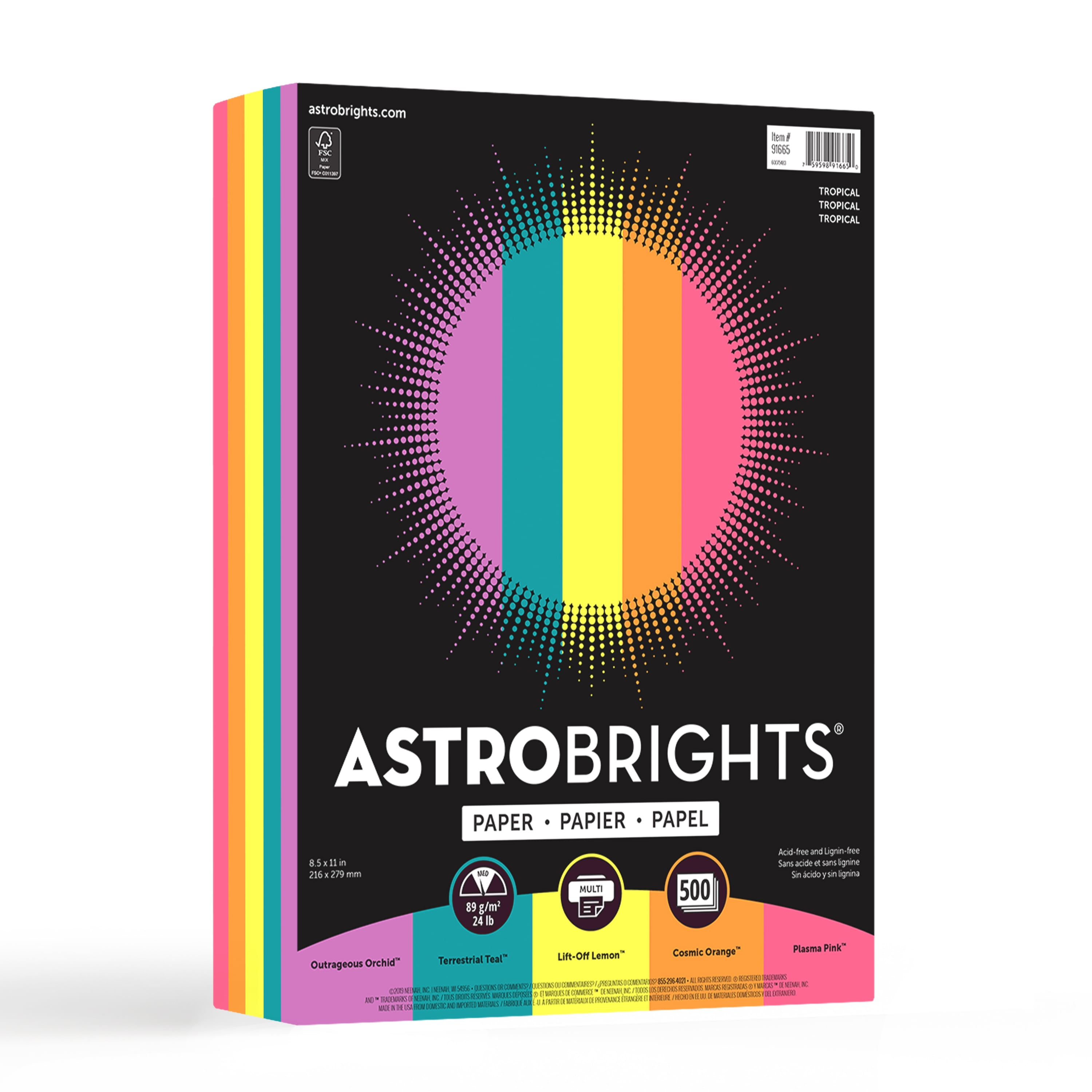 Astrobrights Color Paper, 8.5' x 11', 24 lb., Tropical Assortment, 200 Sheets