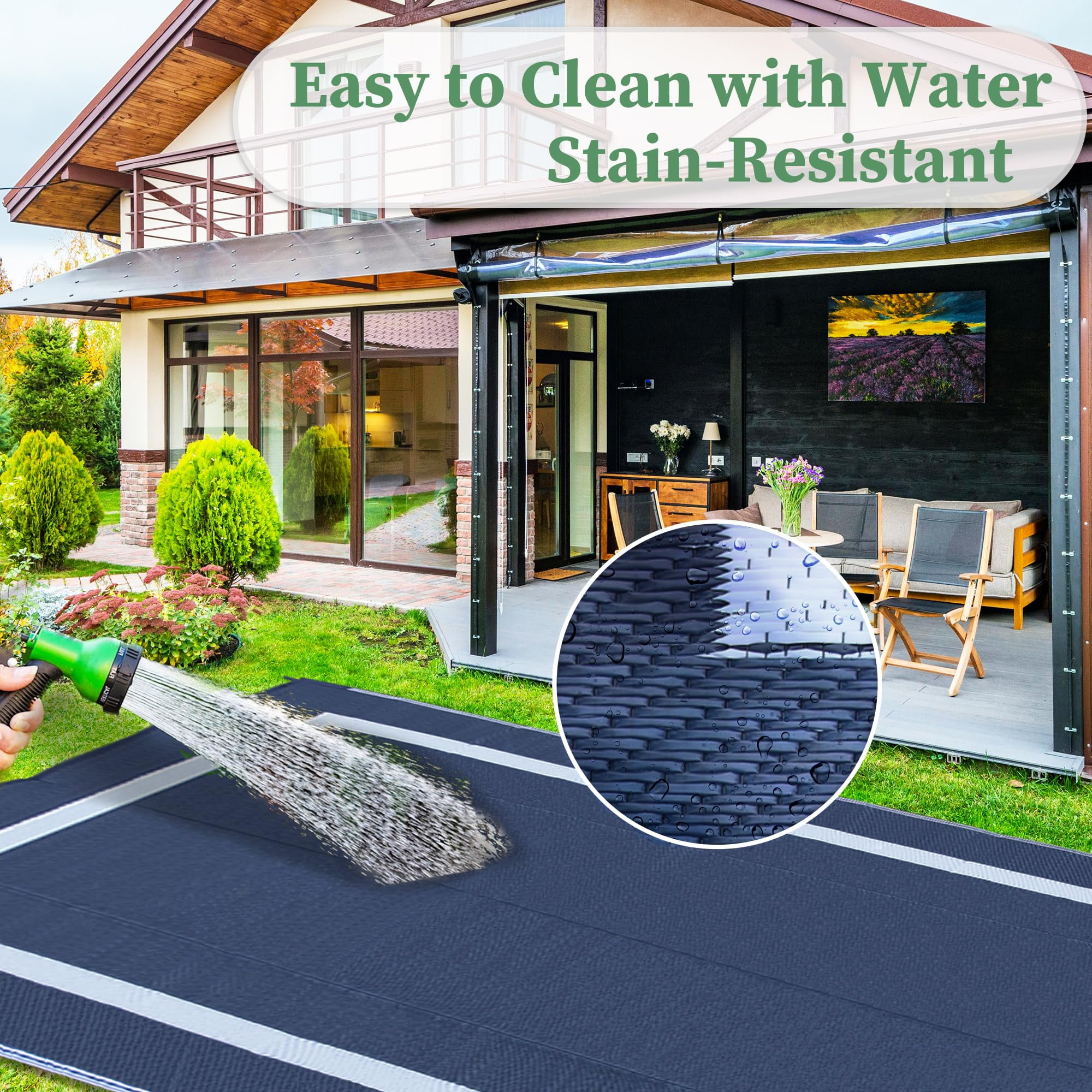 Bibana 5ft x 8ft Outdoor Rug, Reversible Waterproof Plastic Straw Mat for Patio, Deck, RV, Porch, Balcony & Backyard, Indoor/Outdoor Floor Carpet (Blue)