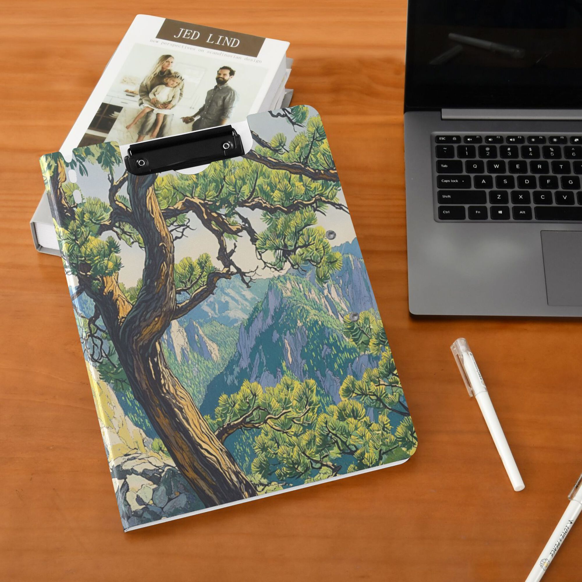 FORMRS A4 Clipboard Folder with Pen Holder Horizontal Foldable School Office Binder, Pine Tree