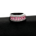 thumbnail image 3 of Uloveido Women's Platinum Plated Oval Cut Pink Cubic Zirconia 7 Stone Wedding Band,Simulated Tourmaline Ring J501 (Platinum,Pink,Size 6), 3 of 7