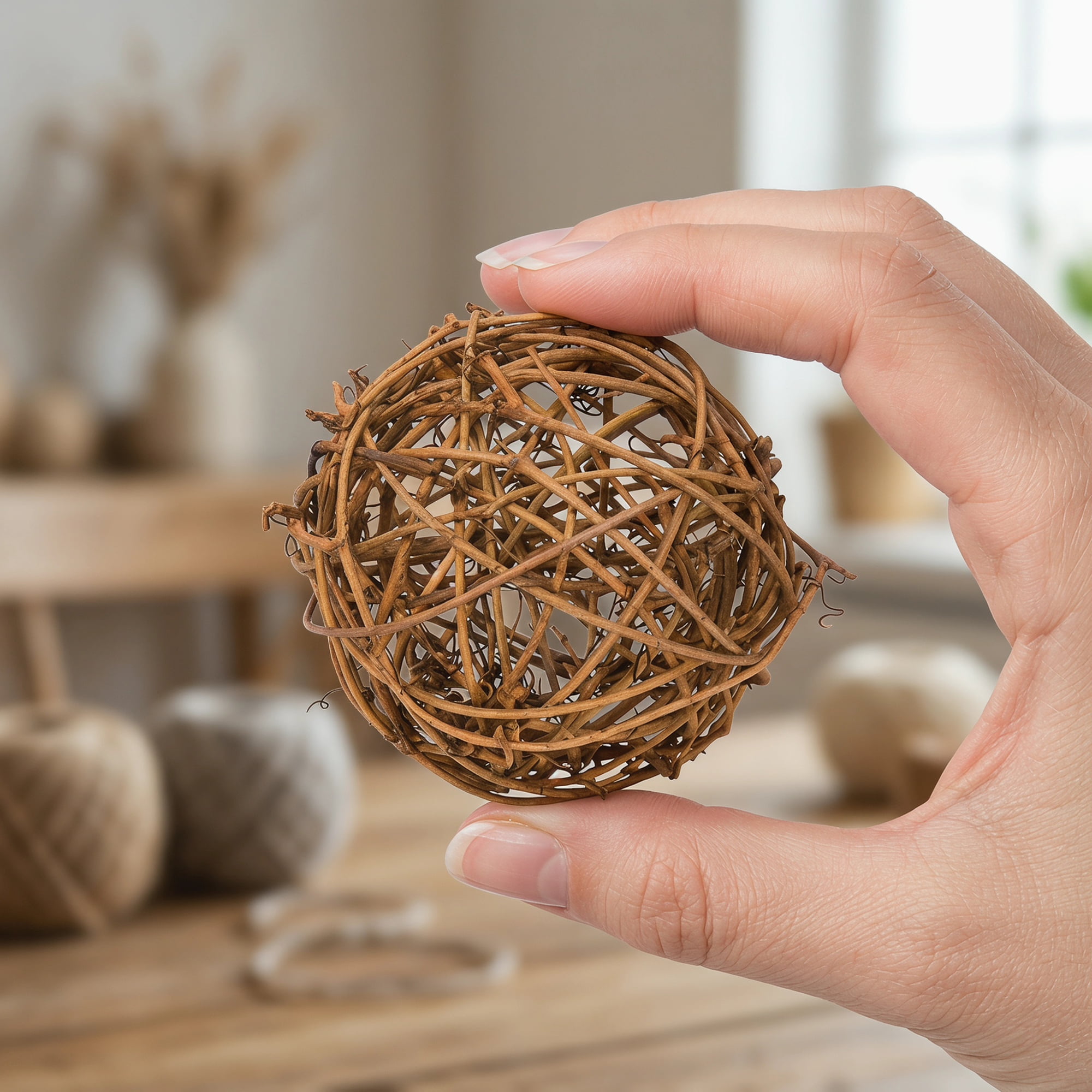 Unique Bargains 10Pcs Durable Rattan Balls Natural Wicker Spheres Orbs Brown 2"x2"x2"