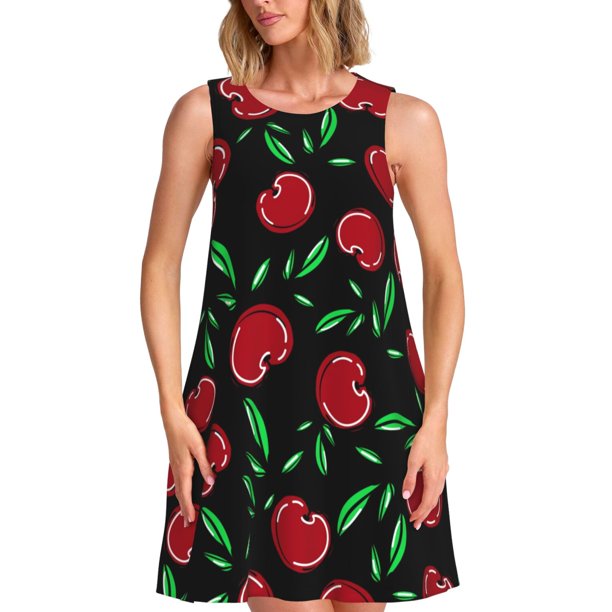 Balery Cherry Vestidos de verano para mujer con estampado: vestido holgado sin mangas, vestido playero informal y cómodo para días calurosos.
